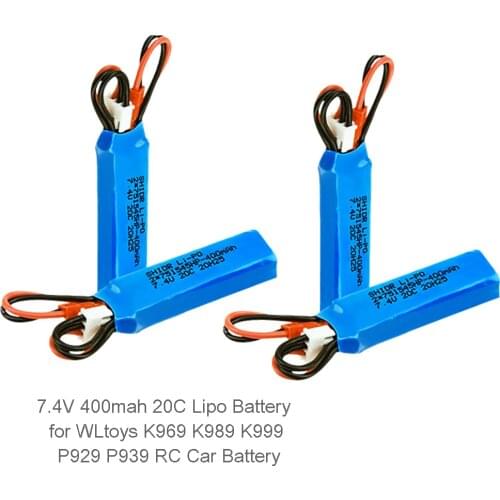 2/4pcs/lot 7.4V 400mAh 20C Lipo Battery 2S JST Plug for WLtoys K969 K989 K999 P929 P939 RC Car Battery Spare Parts