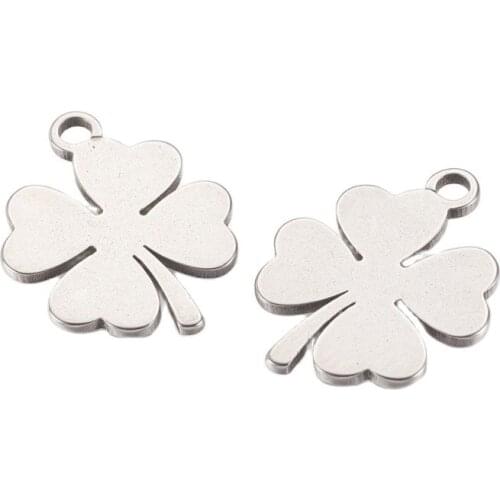 20pcs Small 304 Stainless Steel Charms Clover Leaf Pendants for Necklace Bracelet Jewelry Making DIY Findings 14.5x11.5x0.8mm