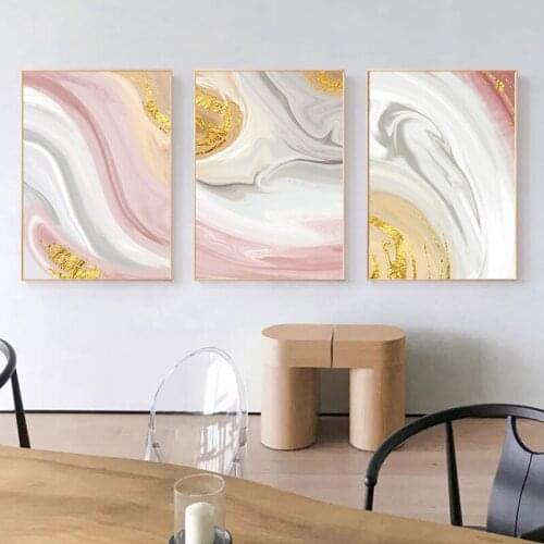 Abstract Pink Golden Marble Canvas Painting Scandinavian Wall Art Minimalist Posters and Prints Modern Pictures Home Decoration