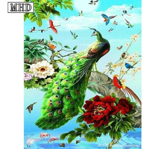 MHD full square / round diamond 5D DIY diamond painting "peacock" 3D embroidery cross stitch animal mosaic decoration gift SD