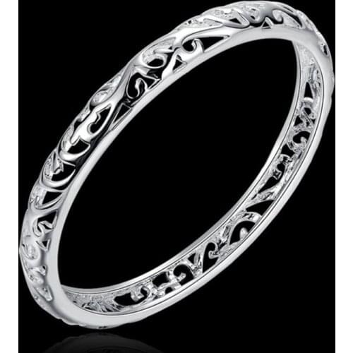 925 Sterling Silver Bangle Bracelet 925 Silver Fashion Jewelry Closed Hollow Flower Bangle /Ahnaiyua Akpajbwa