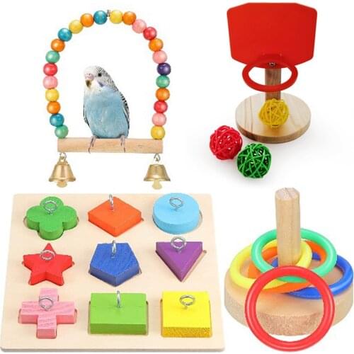 Pet Birds Chewing Toys Innovative Interesting Bird Molar Toy Bird Toys Basketball Hoop Puzzle Ring Swing