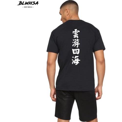 BLWHSA Chinese Printing T Shirts Men Summer Cotton Funny T-shirt Meaning Wander The Whole World Fashion Men Tops Tees Clothing
