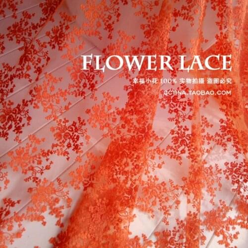 Exquisite Beautiful Orange Small Floral Cotton Embroidery Lace Fabric Width 120CM Wedding Dress DIY Clothing Accessories