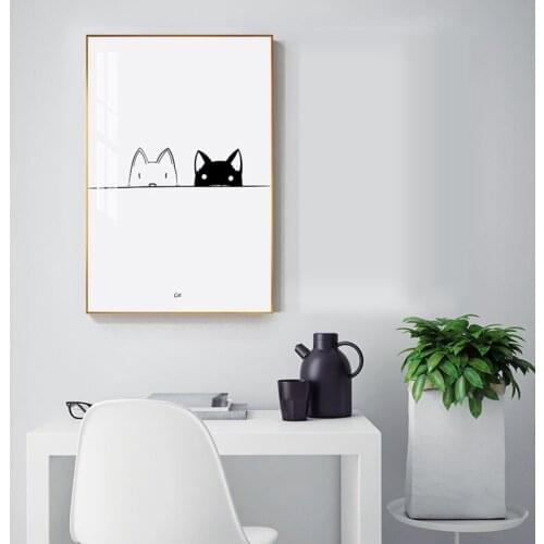 Modern Black White Lines Cat Bird Canvas Painting Abstract Alphabet Poster Nordic Print Wall Pictures for Living Room Wall Art
