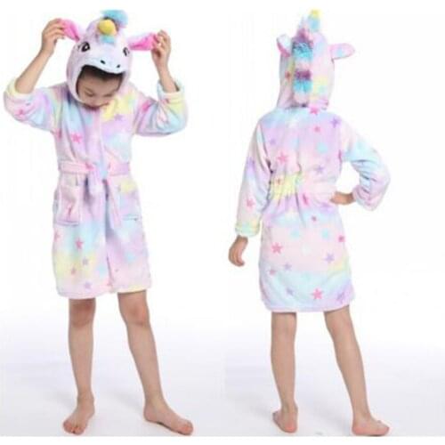 Hot Sell Winter Autumn Children Flannel Bathrobe Baby Bath Robe Animal Unicorn Hooded Boys Girls Pyjamas Kids Sleepwear