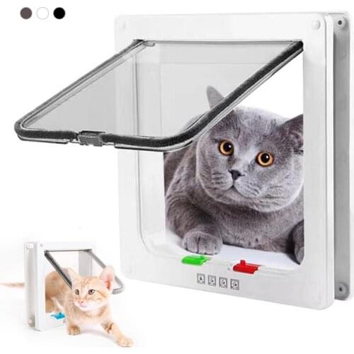 Flap Door with 4 Way Security Lock Dog Cat Flap Door for Dog Cats Kitten ABS Plastic Small Pet Gate Door Kit Cat Dogs Flap Doors