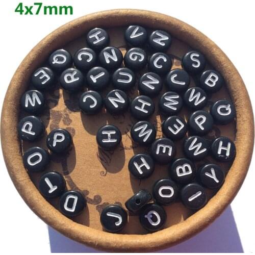 Letter Beads for Kids Jewelry making 50pcs 4*7mm Round Beads Acrylic Beads Spacer Beads Separate Alphabet beads black Beads