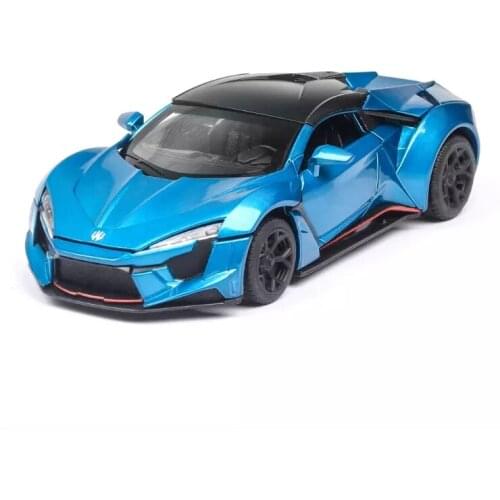 Simulation 1: 32 Lexan super sports car with sound and light open door alloy toy model decoration childrens toys blue car