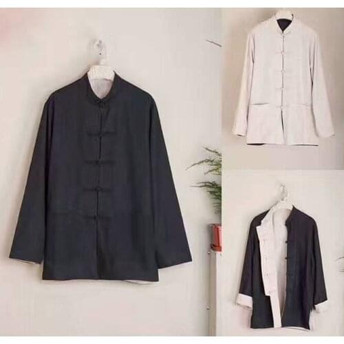 Men wing chun two-sides uniforms kung fu Martial arts Tops Tang suits outfit clothes reversible jacket