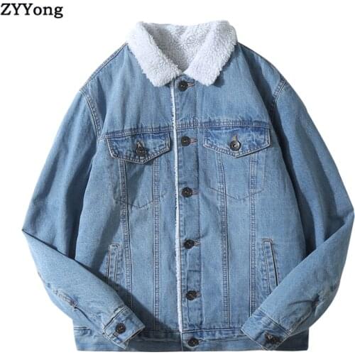 Hot Sale Men Jacket and Coat Trendy Warm Fleece Denim Jacket 2020 Winter Fashion Men Jean Jacket Outwear Male Cowboy Size S-XXXL