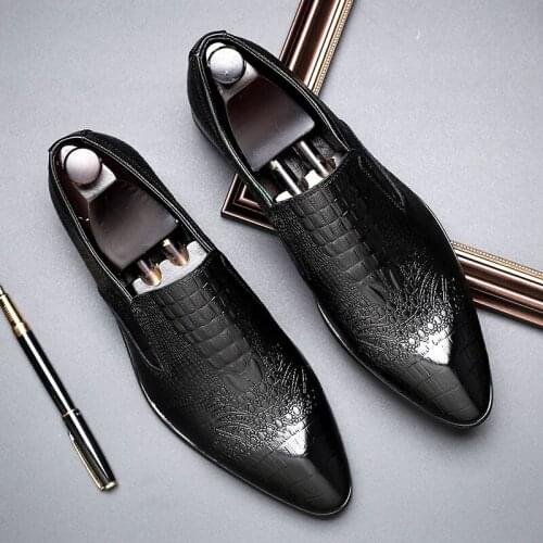 Handmade Mens Wedding Oxford Shoes Black Khaki Leather Brogue Mens Dress Shoes Slip On Business Formal Shoes For Men rf56