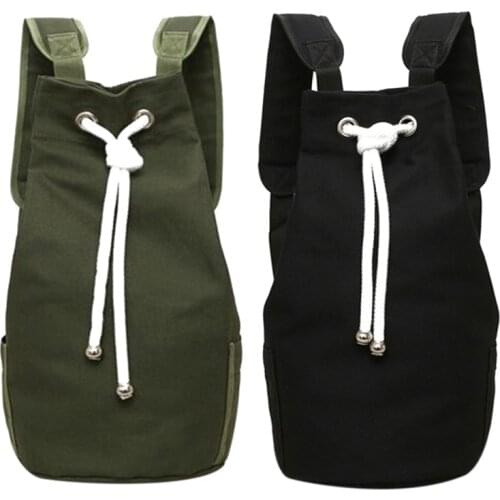 2X Casual Men Canvas Large Capacity Barrel Backpack Travel Rucksack Pack Teenager School Bag(Army Green&Black)