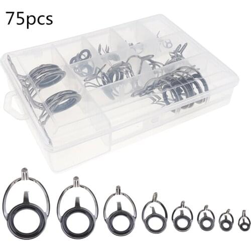 75pcs/lot Durable Fishing Casting Spinning Rod Guide Set Stainless Steel and Ceramic Guide Hole Over Wire Loops Suit