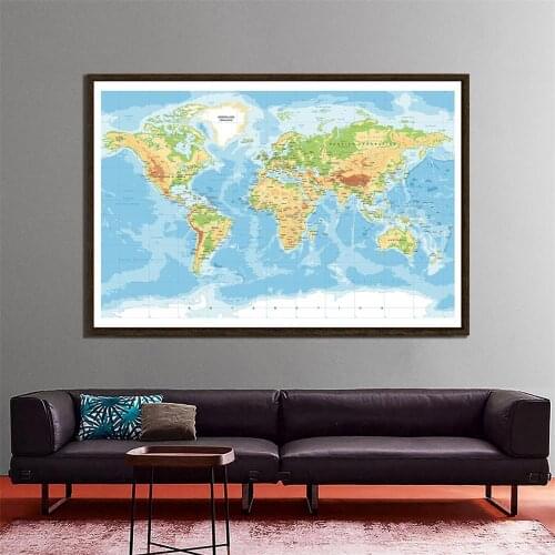 150x225cm The World Non-woven Map Mercator Projection Without National Flags For Education And Culture