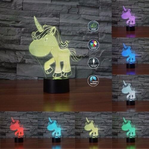 Novelty Unicorn 3D Lamp LED USB 3D Night Lights 7 Colors Remote Touch Switch Desk Table Lamp As Childrens Room Toy Lights