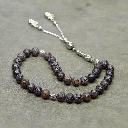 New Muslim Taisibiha 33 rosary Agate beads 10mm Old type Taupe dragon agate beads Some countries Free Shipping
