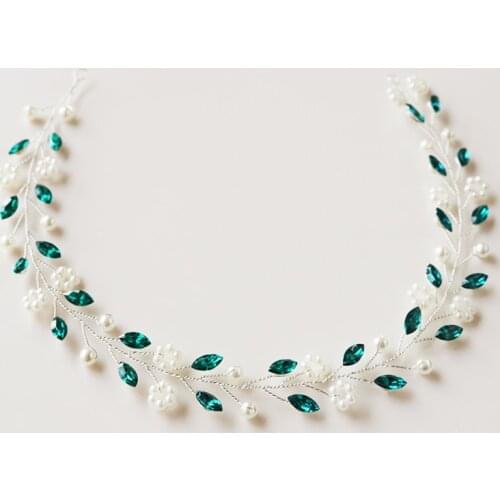 Flower Pearl Hairbands Wedding Hair Jewelry Green Rhinestone Hair Ornament Decoration Crystal Headbands Women Tiara Girls Gift