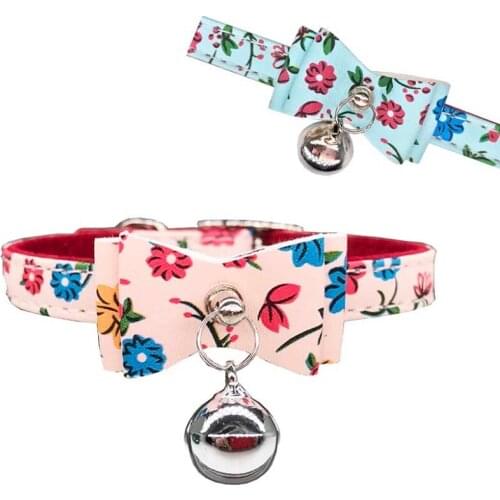 PU Flower Dog Pet Collar Adjustable Leather Puppy Kittey Cat Necklace Pet Preduct 2 Colors Soft Velvet Collar
