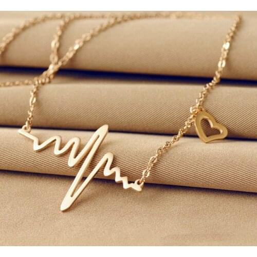 New Fashion Jewelry Imitation Titanium Steel Bijoux Femme Gold silver Ecg Heart Necklace Clavicle Choker Pendant Necklace