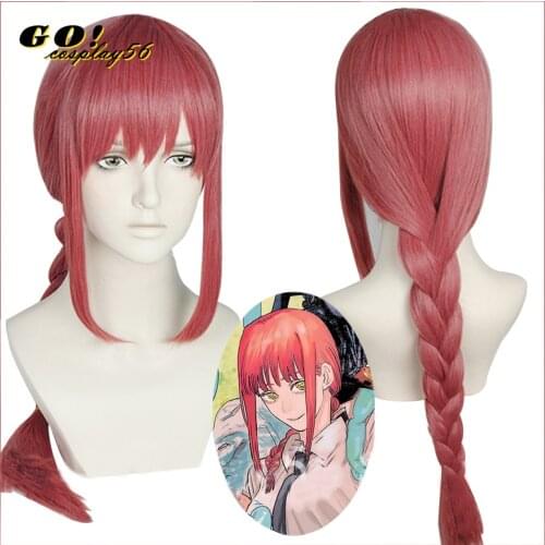 Makima Wig Pink Braided Hair Anime Chainsaw Man Cosplay Synthetic Wig 70cm Long Braids Makima Cosplay