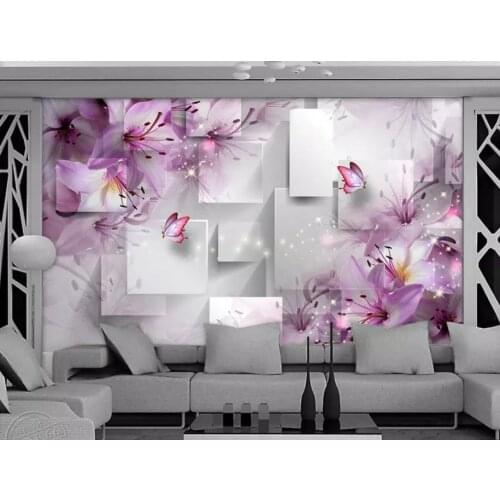 Purple lily transparent flower three-dimensional square fashion background wall Custom 3d Mural Wallpaper 3d Mural Wallpaper