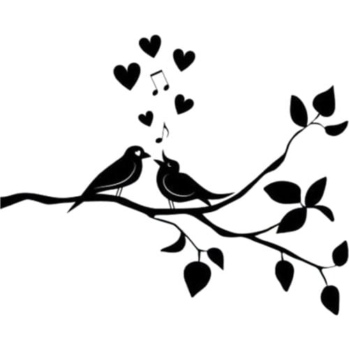 Lifelike Car Sticker Bird Singing on Tree Branch Fashion PVC Car Decoration Accessories Decals Waterproof Sunscreen Black/white