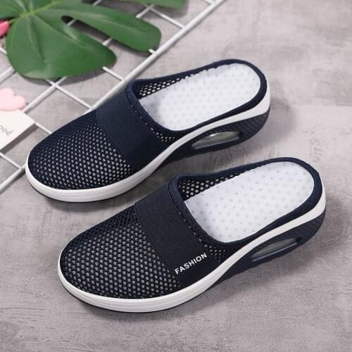 Woman Half-Support Shoes Air Cushion Shake Bottom Mesh Mother Shoes Non-Slip Flying Woven Cross-Border Large Size 35-42