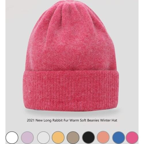 2021 New fashion Winter Hat for Women Rabbit Cashmere Knitted Beanies Thick Warm Vogue Ladies Wool Angora Hat Female Beanie Hats