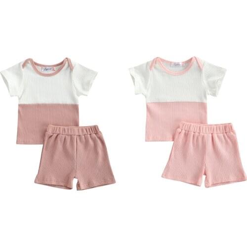 Pudcoco 2Pcs 0-24M Tracksuit Baby Girls Boys Summer Color Block Patchwork Casual T-Shirt Tops+Shorts Pants Outfit New Sets