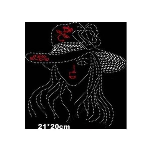 2pc/lot Nice lovely girl pattern hot fix rhinestone rhinestones fix iron on crystal transfers design sticker