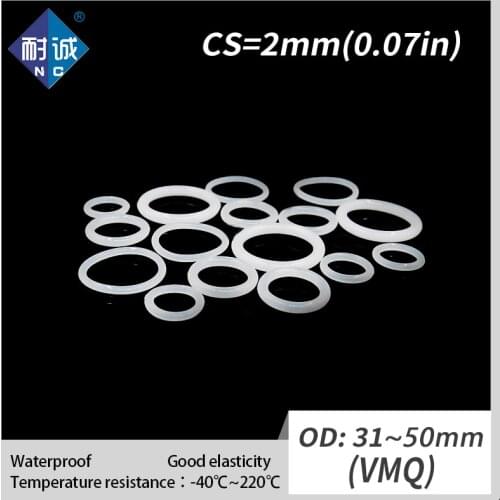 2PCS/lot Silicone rubber o-ring VMQ CS 2mm OD31/32/34/35/36/38/40/42/45/46/50mm O Ring Gasket Silicone O-ring waterproof