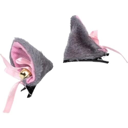 Cat Ears Hair Clips with Bell Ribbon Bowknot Lovely Anime Lolita Fluffy Plush Duckbill Hairpins Cosplay Party Barrettes