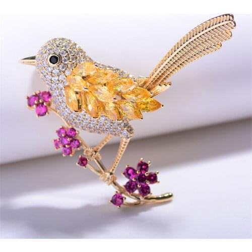 2020 Luxury Crystal Bird Flower Brooches for Women Dress Scarf Pins Fashion Gold Silver Color Cubic Zirconia Brooch Pin Jewelry