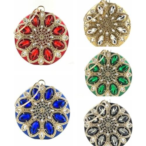 Golden Evening Clutch Bag Rhinestone Diamond Female Bags Fashion Round Bridal Shoulder Clutches Handle Dinner Handbag Wallet