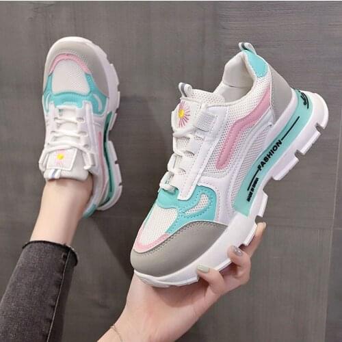 Spring Korean Platform Sneakers Women Shoes Thick Bottom Chunky Sneakers Breathable Mixed Colors Slip On Casual Shoes Woman 2021