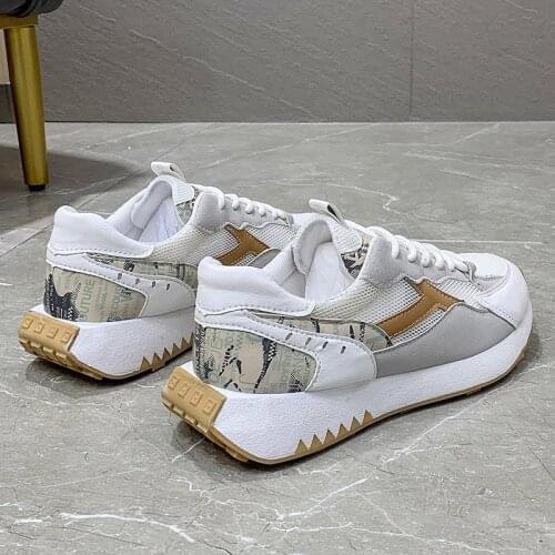 Womens Casual Shoes Fashion Lace-up Low-heeled Color Matching Sneakers Mesh Breathable 2021 Spring New Womens Vulcanized Shoes