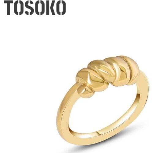 TOSOKO Stainless Steel Jewelry Geometric Twist Ring Female Personality Ring BSA243
