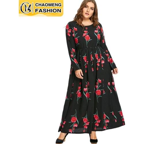 Bohemian Beach Clothes Women Elegant Chiffon Floral Elastic Waist Midi Long Dress Spring Sleeve Casual Plus Size 6XL Dresses