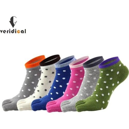 1 Pair Woman Girl No Show Five Finger Ankle Socks Cotton Colorful Dots Cute Young Casual Boat Socks With Toes EU 35-39 Hot Sell