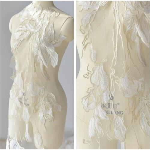 1 Piece Embroidery Large Wedding Accessories Large Luxury Golden Lace Applique Handmade 122X34cm