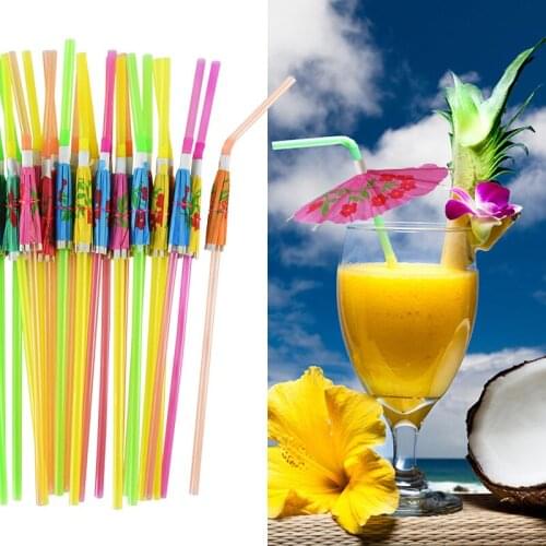 100Pcs/lot Multicolor Umbrella Drink Straws Decor Hawaiian Party Cocktail Straws Birthday Wedding Party Decoration