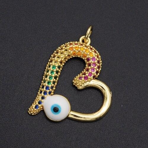 22x26mm 100% CZ Zircon DIY Jewelry Rainbow Heart Evil Eye Charm Pendant Wholesale Top Quality Fashion Jewellery Pendants