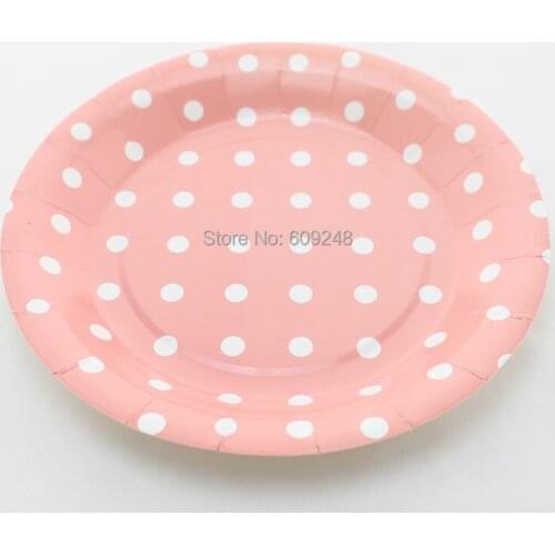 24pcs 9" White Polka Dot Pink Round Paper Plates,Personalized Birthday Wedding Holiday Bulk Party Dessert Paper Dishes Wholesale