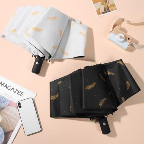 Women Automatic Umbrella UV Protection Sun Umbrella Male Rainy&Sunny Folding Umbrella Girls Anti-UV Feather Ladies Parasol