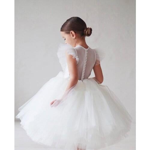 White Tulle Flower Girl Dress Children Bridemaid Wedding Ball Gowns Girls Boutique Vestidos Girls Birthday Communion Clothes