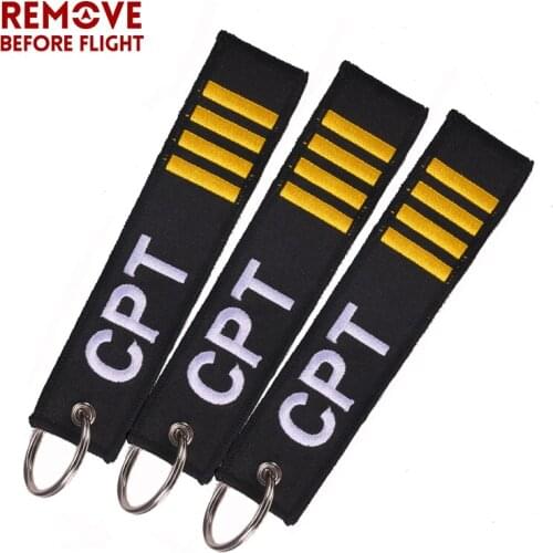 3 PCS/LOT Remove Before Flight Captain Key Chain Jewelry Safety Tag Embroidery CPT Key Ring Chain for Aviation Gifts Zip Puller