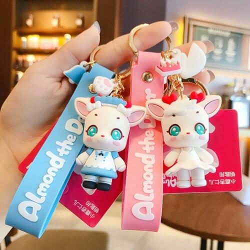 Cute Cartoon Anime Genuine Almond the Deer Keychain For Women Girls Fashion Skirt Business Suit Deer Doll Key Holder Jewelry Kid