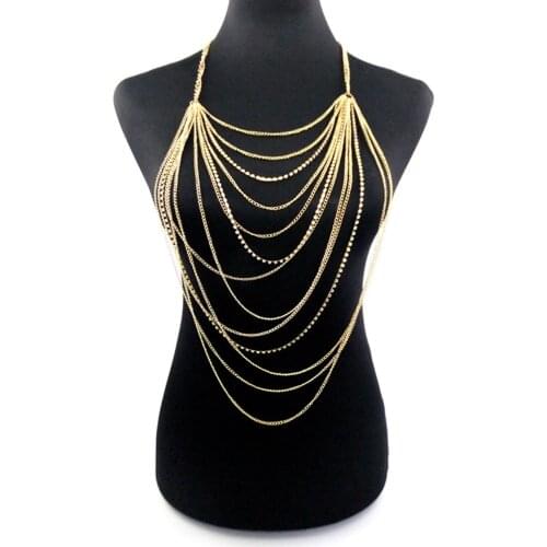 Women Sexy Tassels Multilayer gold color body chain women statement body Jewelry festival outfit boho waists Beach accessories