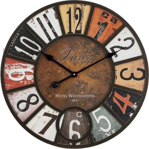 Wooden vintage industrial clock living room wall clock home mute clock American rural decoration
